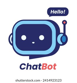 chat en vivo ai bot robot icono de signo de cabeza logotipo servicio de soporte de voz inteligente servicio de soporte en línea plana de carácter vector mínimo sitio web de concepto de negocio y ilustración de símbolo móvil hola burbuja de la llamada sobre el botón superior