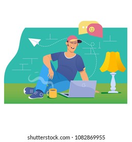 Live Chat Chatting Communication Digital Web Concept.Online dating and social networking concept - teenager chatting on the Internet.