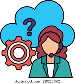 Live Chat Concept, Girl Wearing Headset Vector Icon Design, Cloud Processing Symbol, Computing Services Sign, Web Services and Data Center stock illustration