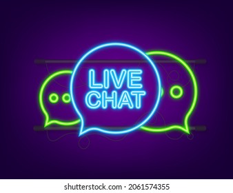 Chat en vivo, gran diseño para cualquier propósito. Botón sobre fondo blanco. Icono vectorial del sitio web. Icono de Neon