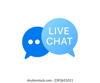 Icono de chat en vivo. Plano, azul, burbujas de mensajes, icono de chat en vivo. Icono de vector