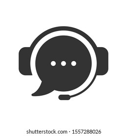 Live chat icon. Online web support system. Concept of live chat, messages of speech bubble with dots and headphones. Flat vector illustration isolated on white background.