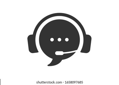 Live chat icon. Online web support system. Call center icon. Consept of live chat, messages of speech bubble with dots and headphones. Flat vector illustration isolated on white background.