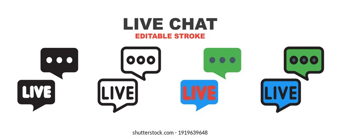 Juego de iconos de Live Chat con estilos diferentes. Iconos vectoriales de colores diseñados en color relleno, contorno, plano, glifo y línea. El estilo de trazo editable se puede usar para web, móvil, ui y más.