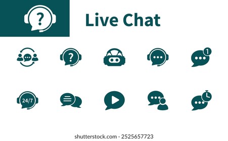 Live chat icon. Set of solid vector symbols on the theme of customer support, messaging, chatting, chatbot, contact.