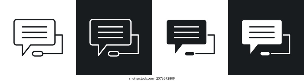 Live chat icons collection in black and white solid and line style