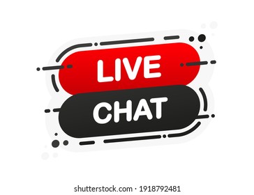 Live Chat isolated red flat banner on white background. Vector illustration.