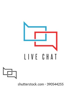 Live Chat Logo Mockup, Speech Message Red And Blue Emblem Communication, Talk Chatting Discussion Club