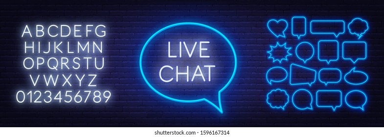 Live Chat Neon Sign On Dark Background.