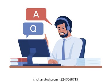 Live chat operator semi flat color vector character. Editable figure. Full body person on white. Simple cartoon style illustration for web graphic design and animation. Sniglet Regular font used