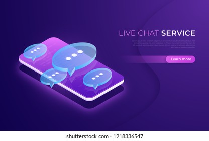 Live chat service, social media communication, networking, chatting, messaging isometric concept. Vector illustration.