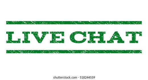 Live Chat watermark stamp. Text caption between horizontal parallel lines with grunge design style. Rubber seal stamp with unclean texture. Vector green color ink imprint on a white background.
