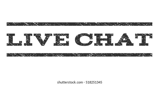 Live Chat watermark stamp. Text caption between horizontal parallel lines with grunge design style. Rubber seal stamp with unclean texture. Vector gray color ink imprint on a white background.