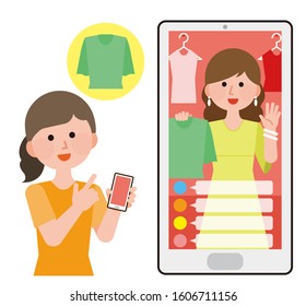 
Live Commerce Women Who Buy And Sell Clothes Illustration