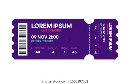 Live Concert music or Dance, vector tickets templates. Template of Ticket