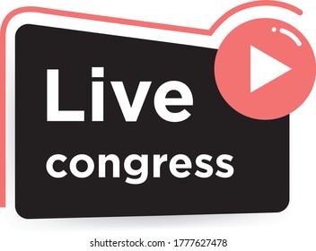 Live Congress Button, Flat Vector Icon. Vector Illustration. Element With Play Button For Live Congresses/events