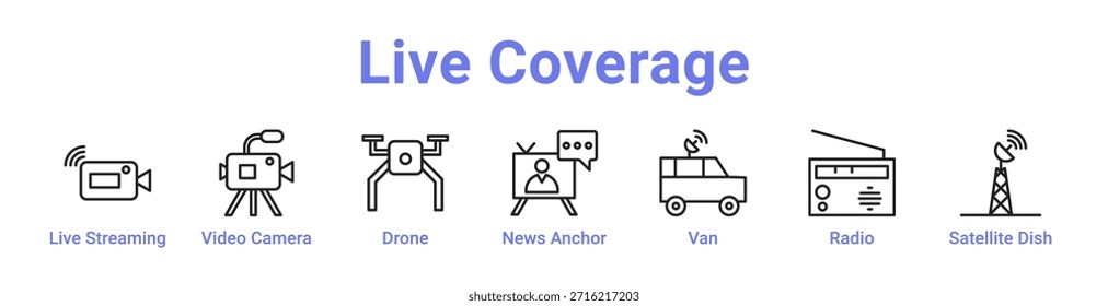 - Anuncio de icono de cobertura en vivo y color azul colección