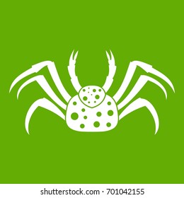 Live crab icon white isolated on green background. Vector illustration