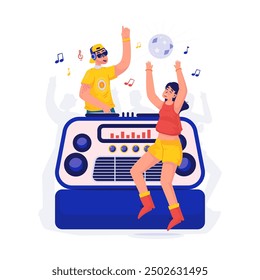 Live DJ music show party, Electronic music night club, Vector illustration