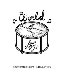 Live drum music day concept background. Hand drawn illustration of live drum music day vector concept background for web design