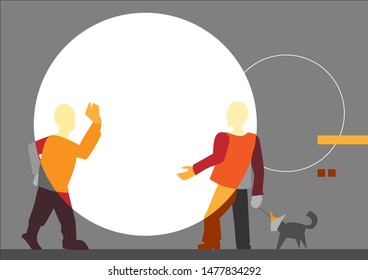 Live face-to-face communication, concept. Two men talking and discussing something, composition in the style of avant-garde or abstract art.