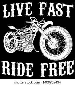 Live Fast, Ride Free, Black and white Motorcycle t- shirt design, logo design