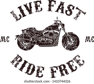 Live Fast, Ride Free, Black and white Motorcycle t- shirt design, logo design