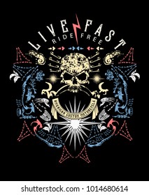 Live fast. Vintage motorcycle t-shirt graphics. 