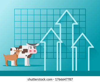 Live Feeder Cattle or Cow & Goat Price Value Stock Market Demand Rise Hike Increase Up Skyrocket ahead of Eid al-Adha Statistic Report with Graph Chart Diagram. Can be Used for Web Infographic & print