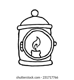 live fire candle portable lamp - vector black and white hand drawing