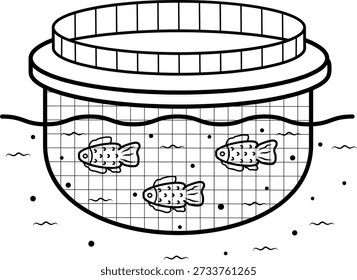 Concepto de tanque de almacenamiento de peces en vivo, diseño de iconos de Vector de contenedores de monitoreo de calidad de peces, ilustración de stock de acuicultura y acuicultura