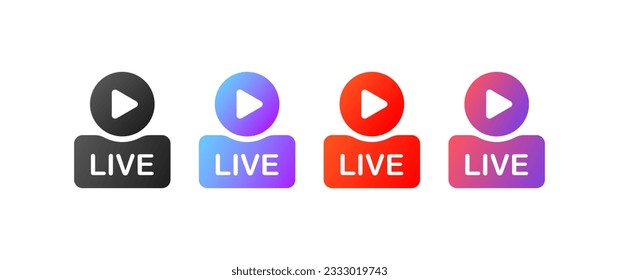 Live. Flat, color, live stream, broadcast live on social networks. Vector icons.