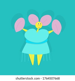 Live flower. Flat cartoon, vector image. Design for cards, albums, invitations, posters. Cute, pretty character. Full growth. Amuses children. Positive mood. Gentle colors. Tiny illustration.