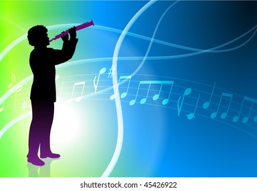 Live Flute Musician on Light Abstract Background Original Vector Illustration