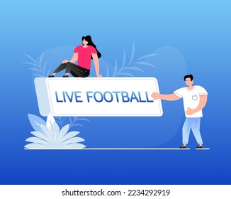 Live football banner in flat style on white background. Flat people. Play video. Online match. Web media. Vector illustration
