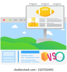 Live football match broadcast on pc laptop computer or smartphone vector icon. Online game, tournament broadcast