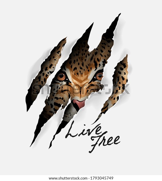 live free slogan with leopard face in claw\
mark illustration