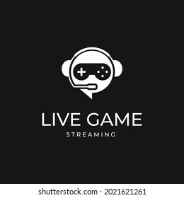 Live Game with joystick headphone microphone bubble speech logo design icon vector Template