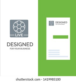 Live, Game, Screen, Football Grey Logo Design and Business Card Template