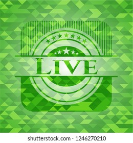 Live green emblem. Mosaic background