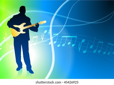 Live Guitar Musician on Abstract Light Background Original Vector Illustration