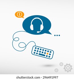 Live help sign and keyboard on chat speech bubbles. Line icons for application and creative process. 