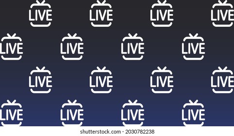 Live icon. Dark background with white icons in the style of live broadcast, online broadcasting. Vector illustration 