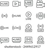 Live icon illustration vector set. Contains such icon as online, on air, broadcast, influencer and more. Editable stroke 