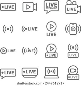 Live icon illustration vector set. Contains such icon as online, on air, broadcast, influencer and more. Editable stroke 
