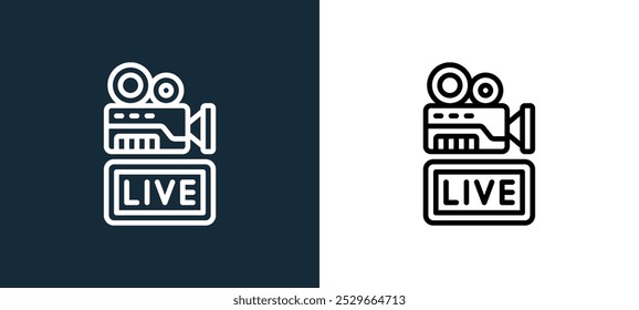 ícone ao vivo isolado em cores brancas e pretas. live outline ícone vetorial linear da coleção de streaming para aplicativos móveis, web e interface do usuário.