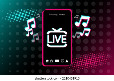 Live icon on smartphone screen in popular social media style. Modern advertising social media design. Vector illustration