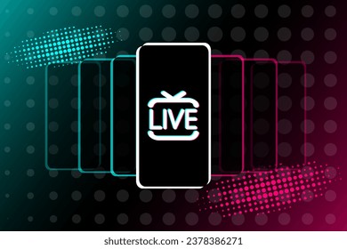 Live icon on smartphone screen in popular social media style. Modern advertising social media design. Vector illustration