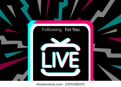 Live icon on smartphone screen in popular social media style. Modern advertising social media design. Vector illustration