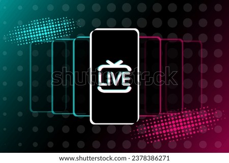 Live icon on smartphone screen in popular social media style. Modern advertising social media design. Vector illustration